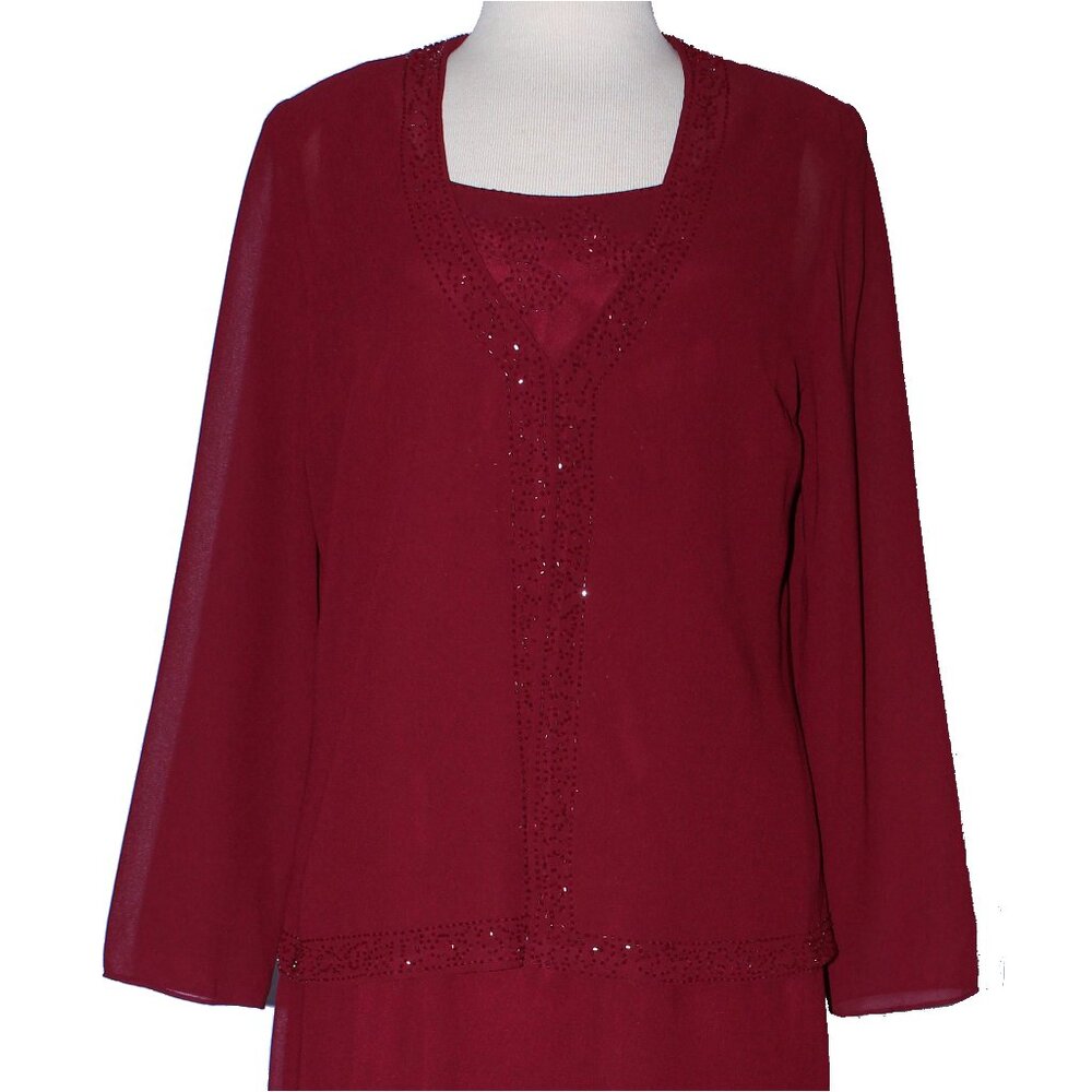 Poly USA #5120 Beaded Chiffon Mother's Gown With Jacket-Size L-BURGUNDY-NWT - Picture 11 of 11